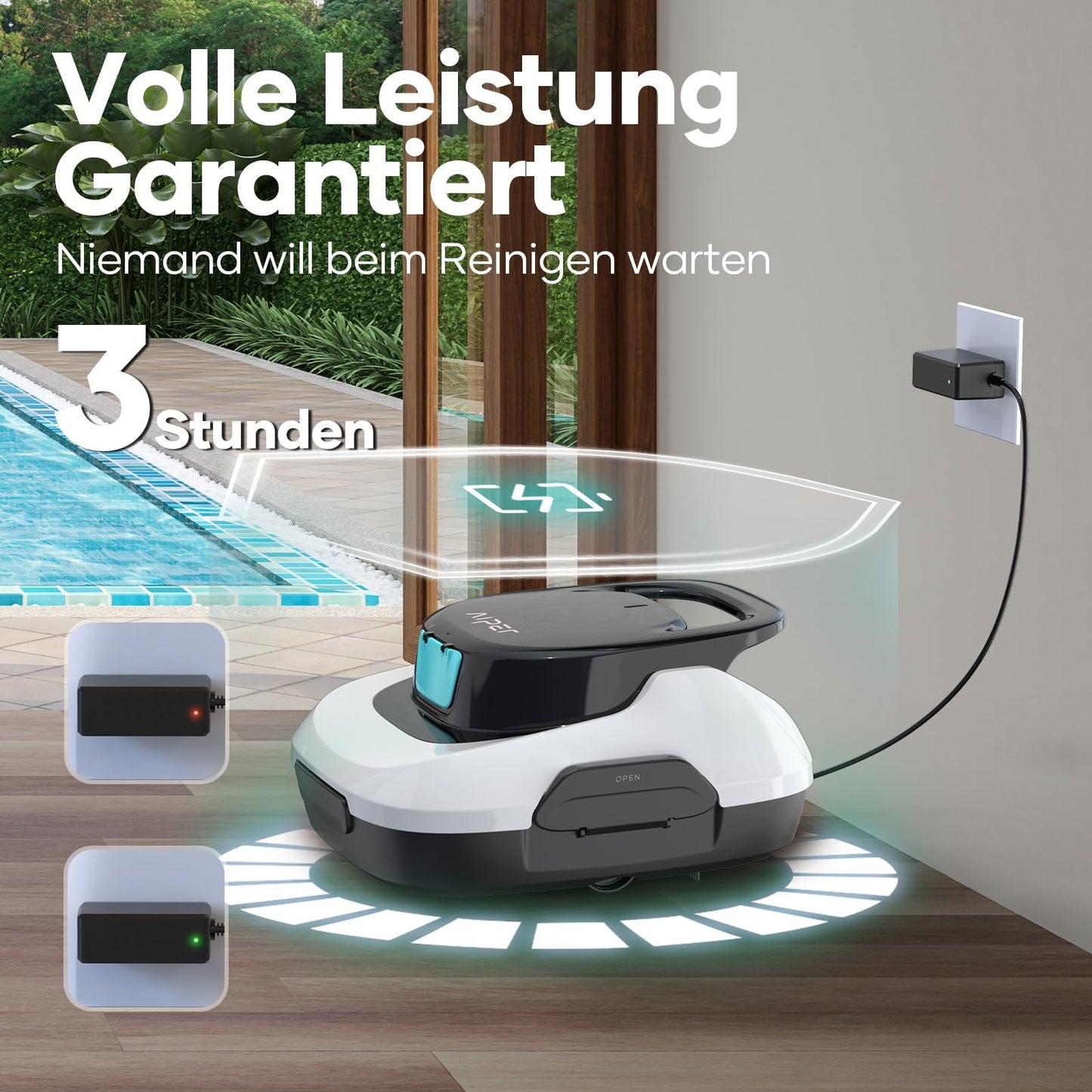 AIPER Kabelloser Poolroboter Akku, 90 Min Reinigungszeit, Automatische Reinigung mit Selbstparken, Kompakt & Leicht für Oberirdische Pools